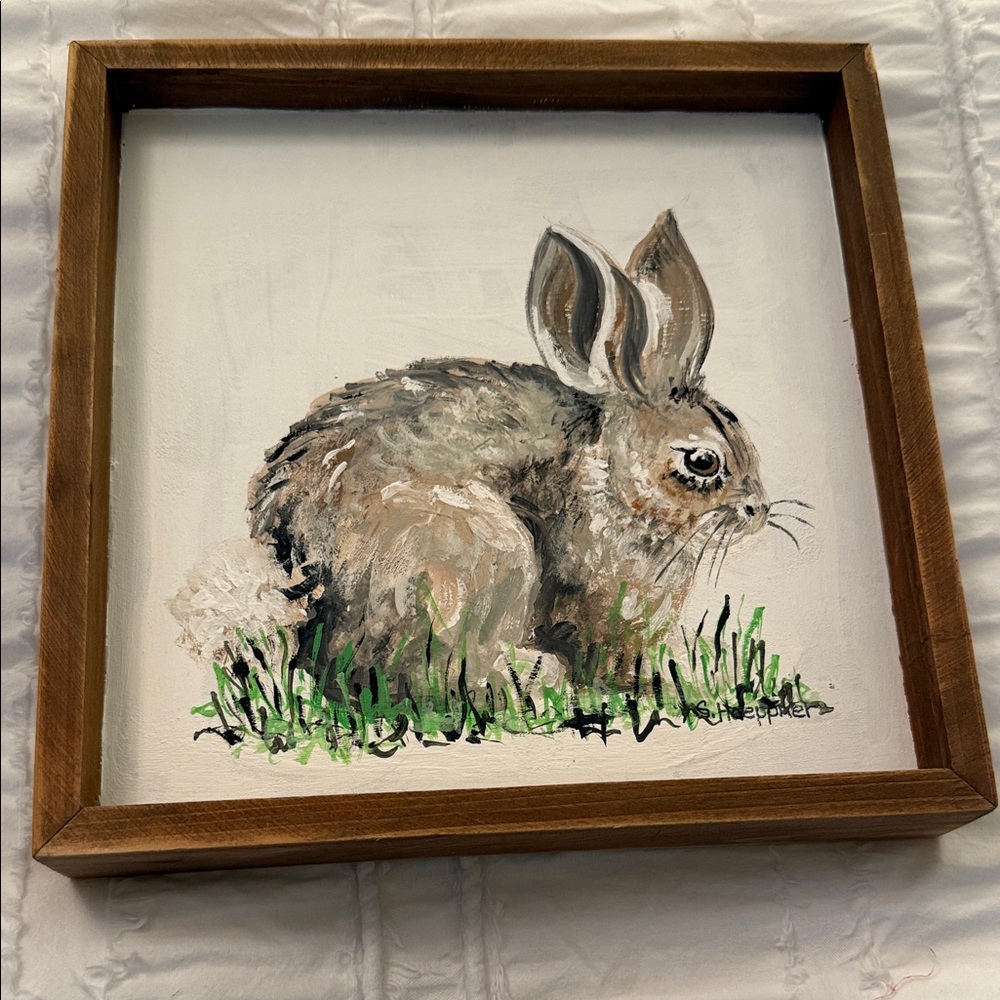 Rabbit Canvas Wall Art in Brown and Green - Unbranded - Picture 1 of 5